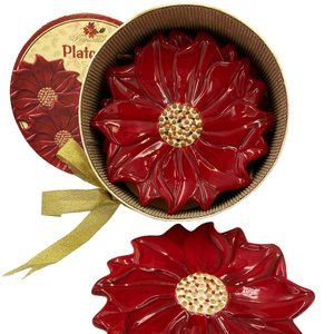 POINSETTIA Christmas DESSERT PLATES WALL DECOR Set of 4 BOSTON WAREHOUSE 8" +Box